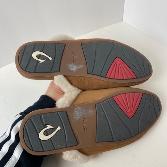 Women's OluKai Lomo Hulu Leather NZ Wool Shearling Slippers Size 7 - Picture 8 of 11